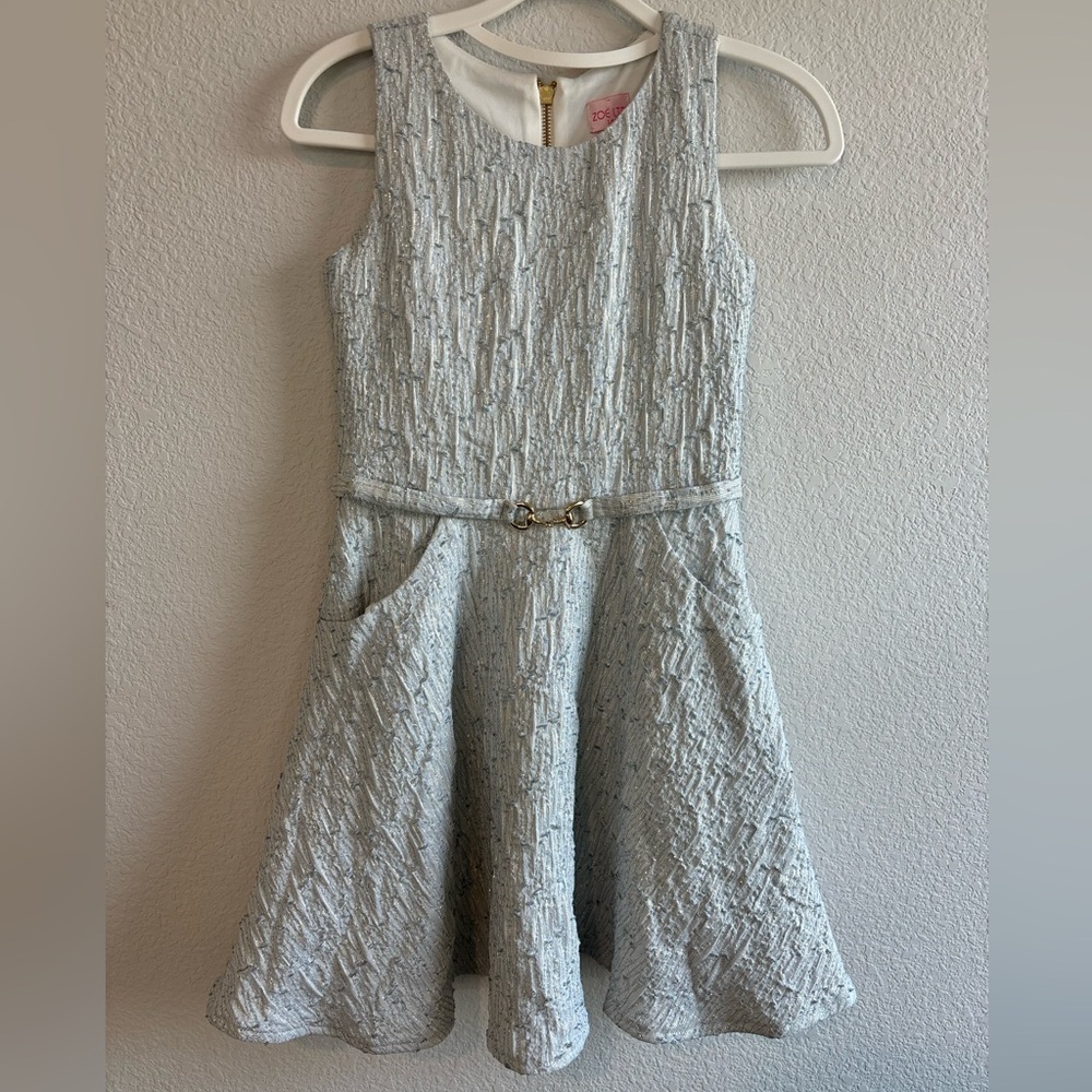 Zoe Ltd Light Blue Metallic Formal Kids Dress Size 14